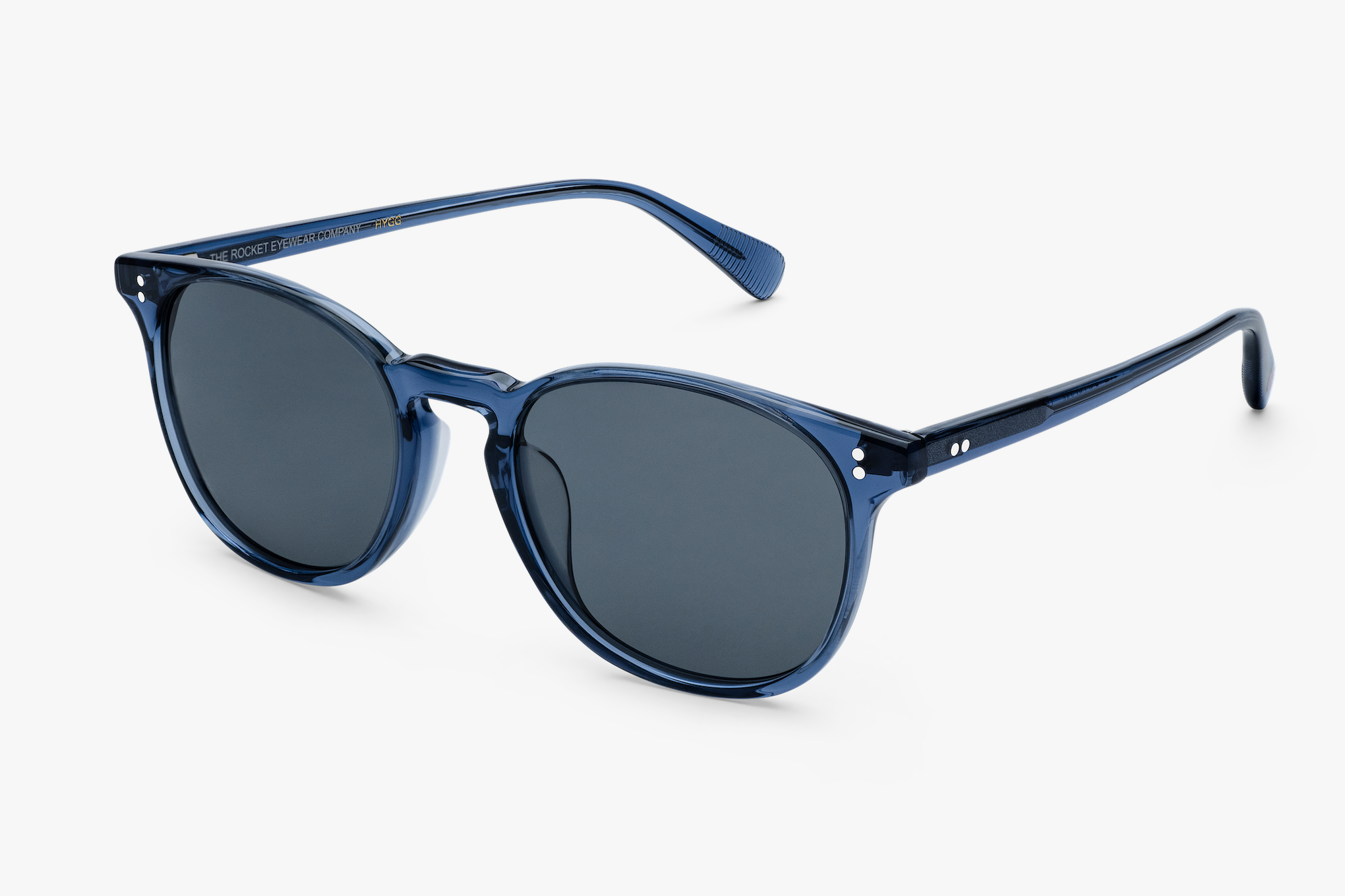 Rocket MTO P3 Classic Raw Denim Crystal with Grey Polarized Lenses HY Rocket Eyewear Worldwide